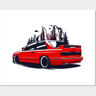 Red E30 Classic in Mountains Posters and Art